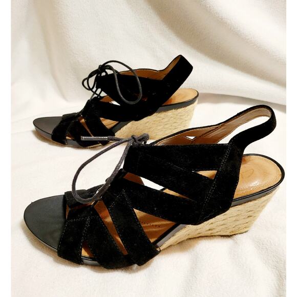 Clark's Artisan black suede lace up espadrille sandal size 9 - Picture 2 of 8